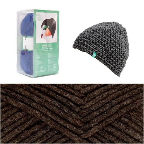 Rico Design Häkelset Mütze Wild Wild Wool uni Dunkelbraun