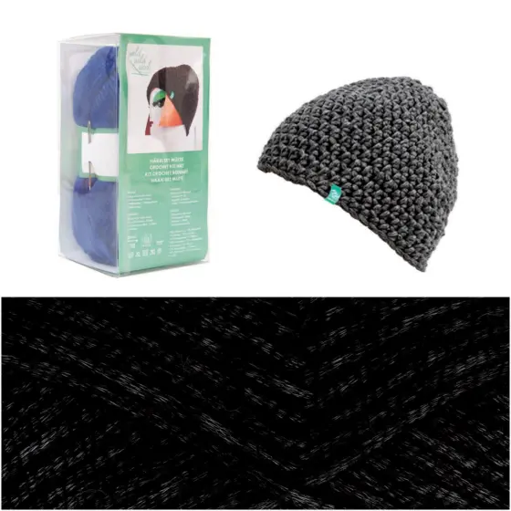 Rico Design Häkelset Mütze Wild Wild Wool uni Schwarz