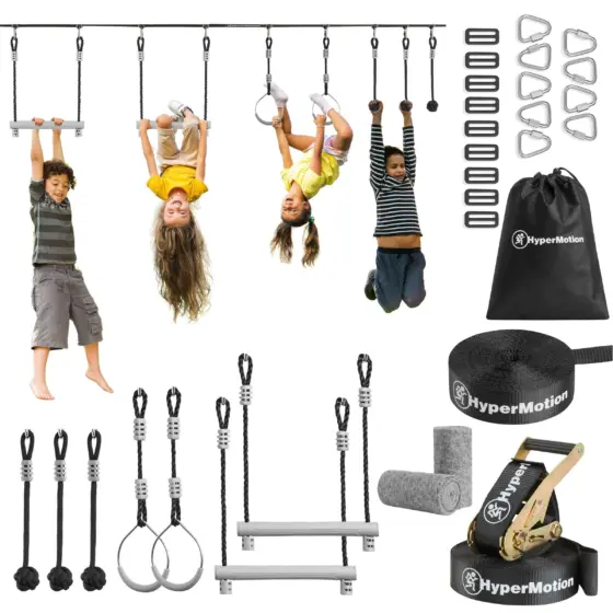 Ninja Hindernislauf Kinder Slackline Set 7 Hindernisse 15m Max 113kg