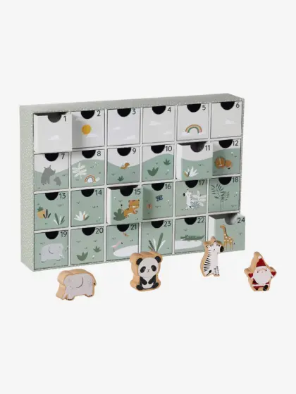 Kinder Adventskalender mit Holz-Spielzeug FSC® salbei/tansania