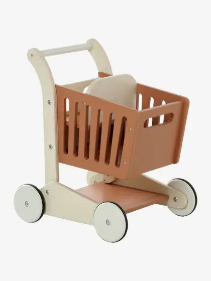 Spiel-Einkaufswagen mit Puppensitz aus Holz FSC®
