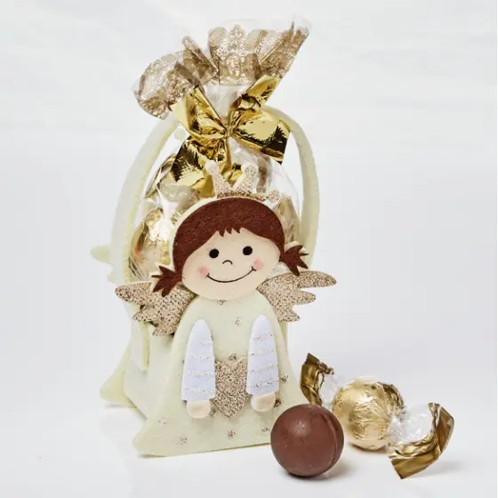 Filz-Täschchen "Stehender Engel" mit Pralinenkugeln