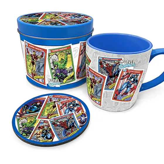Marvel Retro Sammelkarten Becher mit Untersetzer