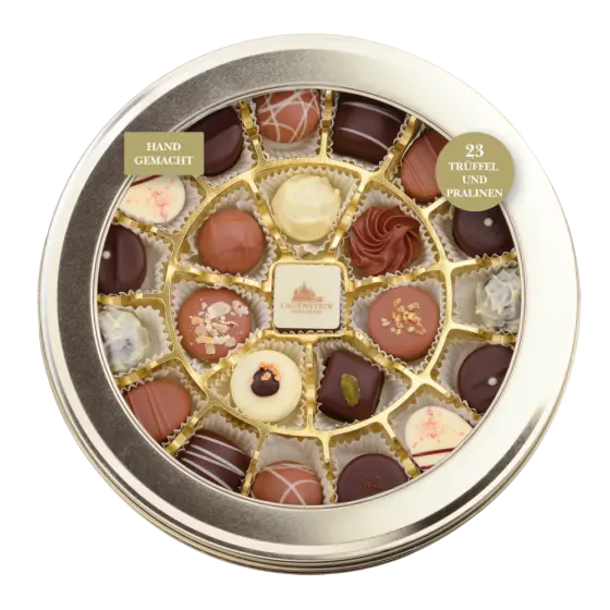 Runddose Trüffel und Pralinen