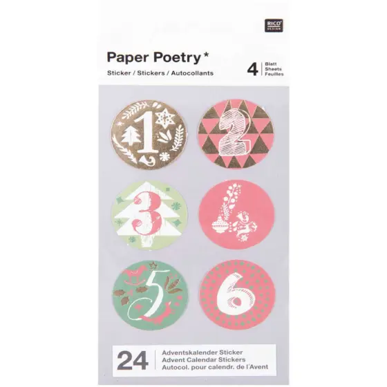 Rico Design Paper Poetry Adventskalender Sticker rot-grün 24 Stück
