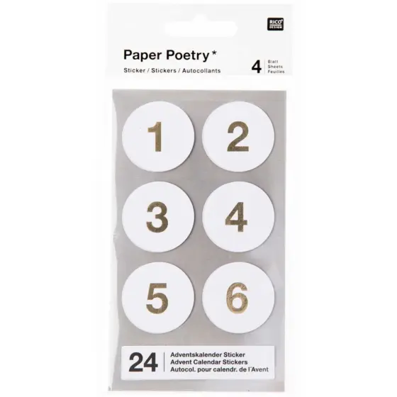 Rico Design Paper Poetry Adventskalender Sticker Zahlen 1-24 Weiß