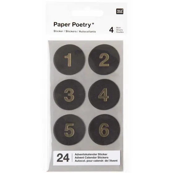Rico Design Paper Poetry Adventskalender Sticker Zahlen 1-24 Schwarz