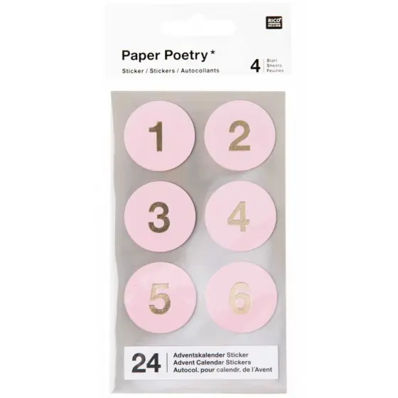 Rico Design Paper Poetry Adventskalender Sticker Zahlen 1-24 Rosa