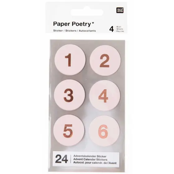 Rico Design Paper Poetry Adventskalender Sticker Zahlen 1-24 Puder