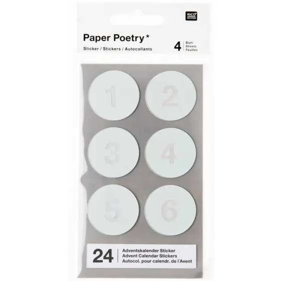 Rico Design Paper Poetry Adventskalender Sticker Zahlen 1-24 Mint