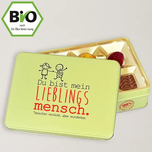 Präsentdose ?Lieblingsmensch? mit Bio Pralinen