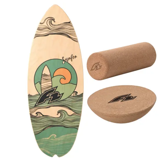 F2 Set Balance Board Halfshell 88x32cm + Halbkugel und Korkrolle