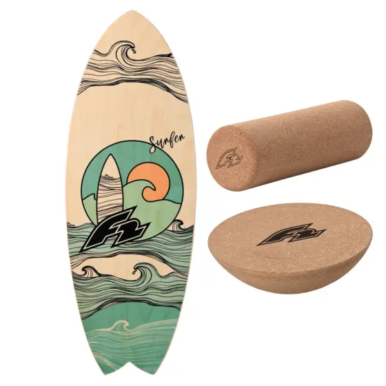 F2 Set Balance Board Surfer 87x32cm + Halbkugel und Korkrolle