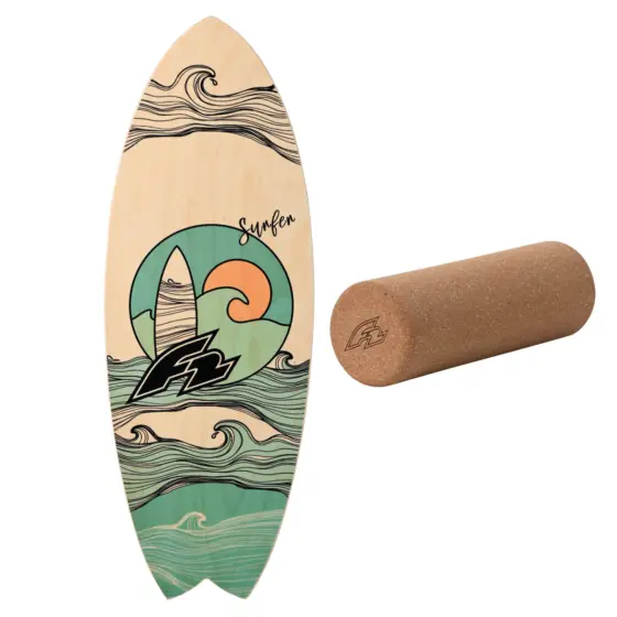 F2 Set Balance Board Surfer 87x32cm mit Korkrolle