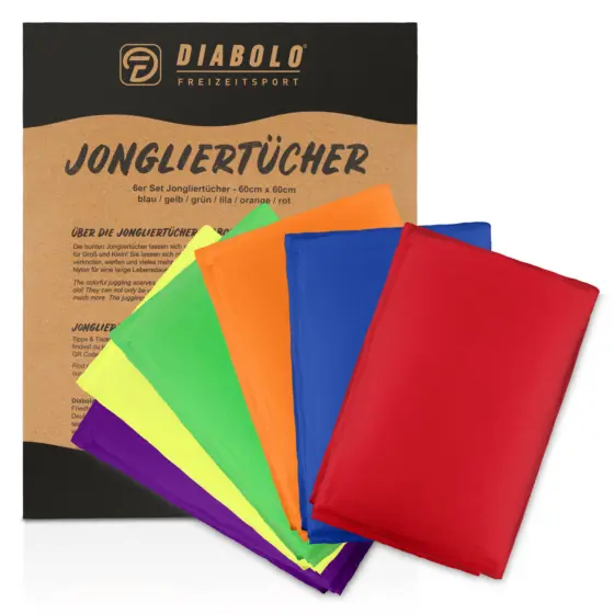 Jongliertücher 6er Set (6 Farben), 60x60cm, Chiffontücher aus 100% Nylon