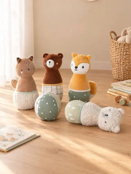 Baby Tier-Kegelspiel aus Stoff GRÜNER WALD