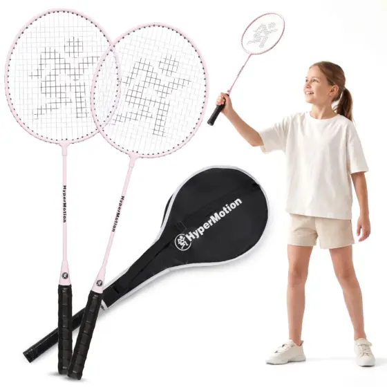 HyperMotion Badminton-Set 2 Schläger 66 cm und Tasche – rosa